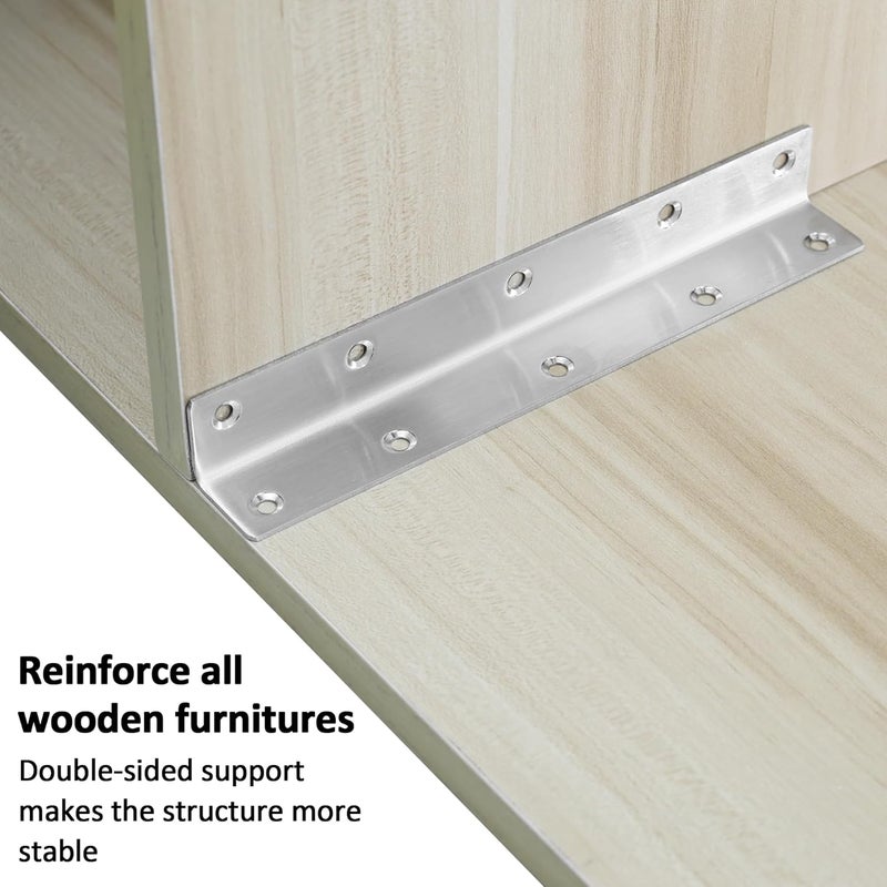 Redunest L Bracket, Heavy Duty Corner Brace, 10 Pack 8" Metal Shelf Bracket Angle Bracket for Shelves, Polished Silver Stainless Steel Braces for Wood Furniture - Image 4